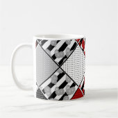 Schwarz-weiß mit rotem Retro-Patchwork Kaffeetasse (Links)