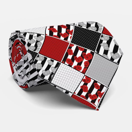Schwarz-weiß mit rotem Retro-Patchwork Krawatte (Gerollt)