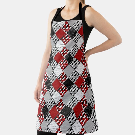Schwarz-weiß mit rotem Retro-Patchwork Schürze (InSitu)