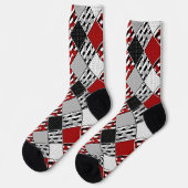 Schwarz-weiß mit rotem Retro-Patchwork Socken (Linkes Detail)