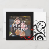 Schwarz-Weiß mit rotem Rückwärtswirbel Save The Date (Rückseite)