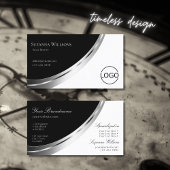 Schwarz-Weiß mit Silber-Dekoration und Logo Modern Visitenkarte