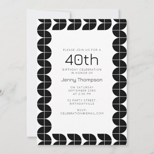 Schwarz & Weiß Mitte Jahrhundert Moderner Abstrakt Einladung (Vorderseite)