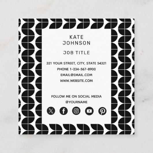 Schwarz/Weiß Mitte Jahrhundert Modernes Abstraktes Quadratische Visitenkarte (Rückseite)