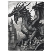 Schwarz-Weiß-Mittelalterliches Gotisches Drachenkl Klemmbrett (Rückseite)