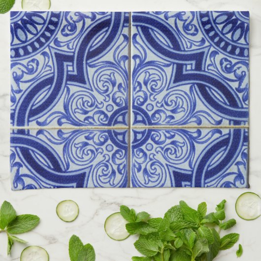 Schwarz-Weiß-Mittelmeer-Fliesenmuster Geschirrtuch (Gefaltet)