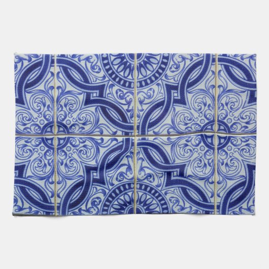 Schwarz-Weiß-Mittelmeer-Fliesenmuster Geschirrtuch (Horizontal)
