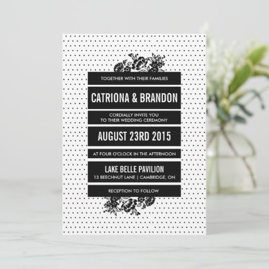 Schwarz-Weiß-Mod-Farbblock Einladung zum Hochzeits (Stehend Vorderseite)