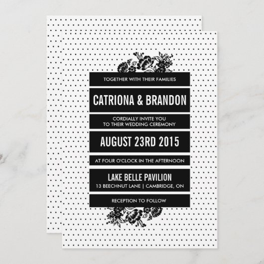 Schwarz-Weiß-Mod-Farbblock Einladung zum Hochzeits (Vorne/Hinten)