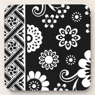 Schwarz-Weiß-Mod-Floral...cork-Untersetzer Untersetzer
