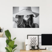 Schwarz-Weiß-Modeposter mit Hut Poster (Heimbüro)