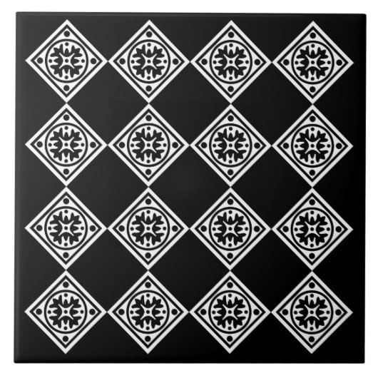 Schwarz-Weiß-Modern Art Deco Diamanten Trivet Fliese (Vorderseite)
