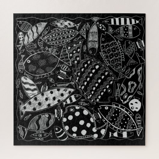 Schwarz-Weiß-Modern-Art-Muster Puzzle (Vertikal)