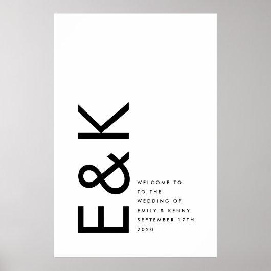 Schwarz-Weiß-Modern fett Groß-Monogramm Einfach Poster (Vorne)