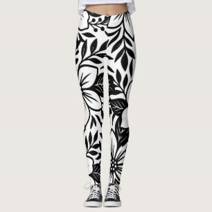 Schwarz Weiß Modern Floral Elegant Tropisch Blühen Leggings