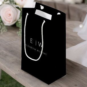 Schwarz Weiß Modern Minimalist Monogramm Name Kleine Geschenktüte