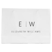 Schwarz-weiß Modern Minimalistischer Monogrammname Große Geschenktüte (Rückseite)