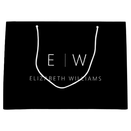 Schwarz-weiß Modern Minimalistischer Monogrammname Große Geschenktüte (Vorderseite)