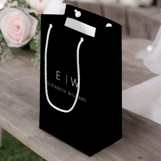 Schwarz-weiß Modern Minimalistischer Monogrammname Kleine Geschenktüte