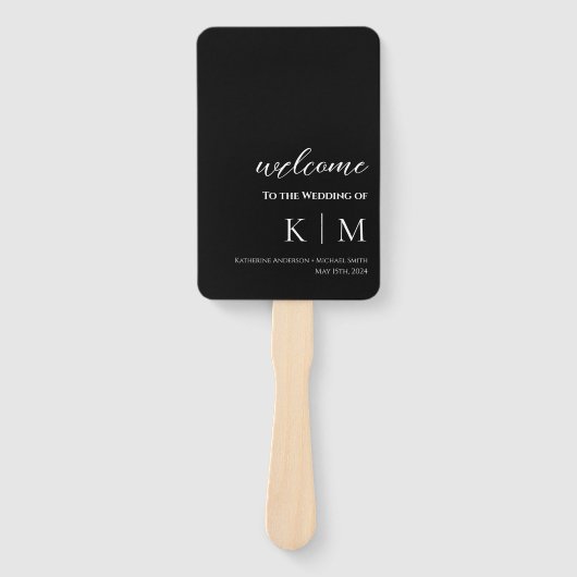 Schwarz-Weiß-Modern-Monogram-Hochzeitsprogramm- Fächer (Vorderseite)