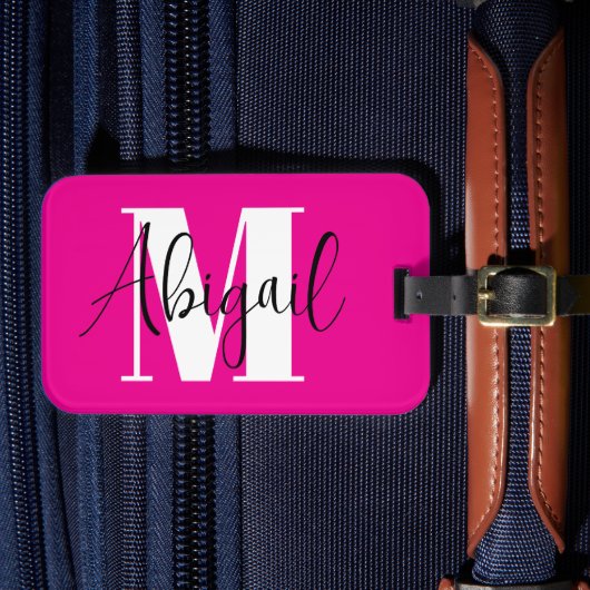 Schwarz-Weiß-Modern-Monogramm-Heiß-Rosa Gepäckanhänger (Vorderseite Insitu 4)