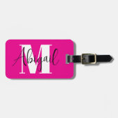 Schwarz-Weiß-Modern-Monogramm-Heiß-Rosa Gepäckanhänger (Vorderseite horizontal)