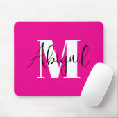 Schwarz-Weiß-Modern-Monogramm-Heiß-Rosa Mousepad (Mit Mouse)