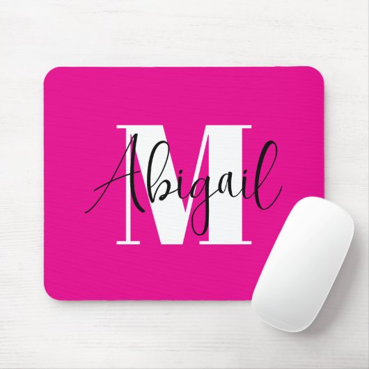 Schwarz-Weiß-Modern-Monogramm-Heiß-Rosa Mousepad (Mit Mouse)
