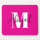 Schwarz-Weiß-Modern-Monogramm-Heiß-Rosa Mousepad (Vorne)