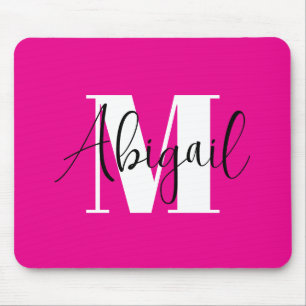 Schwarz-Weiß-Modern-Monogramm-Heiß-Rosa Mousepad