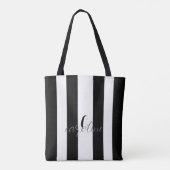 Schwarz-Weiß-Modern-Monogramm-Streifen Tasche (Rückseite)