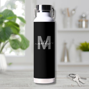 Schwarz Weiß Modern Name Monogramm Trinkflasche