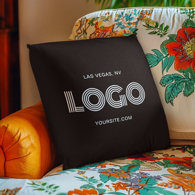 Schwarz-Weiß-Modern-Rechtecklogo Kissen (Black and White Modern Rectangular Logo Throw Pillow add Your Personalized Text Website)
