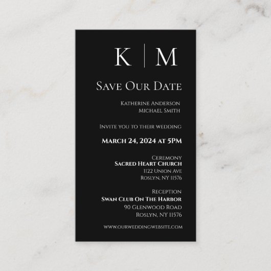 Schwarz-Weiß-Modern-Save the Date- Visitenkarte (Vorderseite)