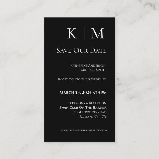 Schwarz-Weiß-Modern-Save the Date- Visitenkarte (Vorderseite)