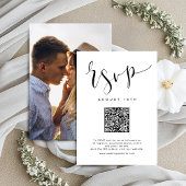 Schwarz-weiß Modern Simple Script Hochzeit QR-Code RSVP Karte