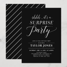 Schwarz/Weiß | Modern Surprise Birthday Party Inv Einladung