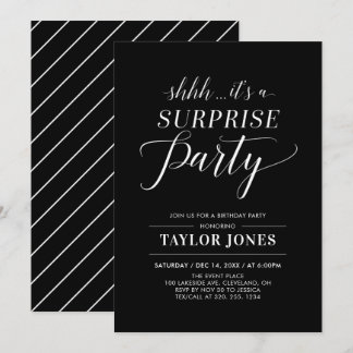 Schwarz/Weiß | Modern Surprise Birthday Party Inv Einladung