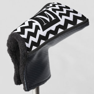 Schwarz-Weiß-Modern-Zickzack Monogramm Golf Headcover