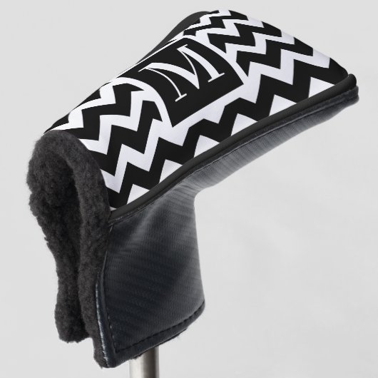 Schwarz-Weiß-Modern-Zickzack Monogramm Golf Headcover (3/4 Vorderseite)