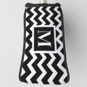Schwarz-Weiß-Modern-Zickzack Monogramm Golf Headcover (Rotieren 90)