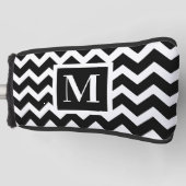 Schwarz-Weiß-Modern-Zickzack Monogramm Golf Headcover (Vorderseite)