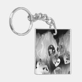 Schwarz-Weiß-Moderne Abstrakt Schlüsselanhänger (Vorderseite links)