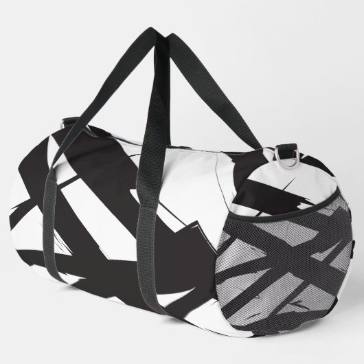 Schwarz-Weiß-Moderne Abstrakte Kunstlinie dekorier Duffle Bag (Rechte Ecke)