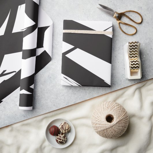Schwarz-Weiß-Moderne Abstrakte Kunstlinie dekorier Geschenkpapier (Kunsthandwerk)