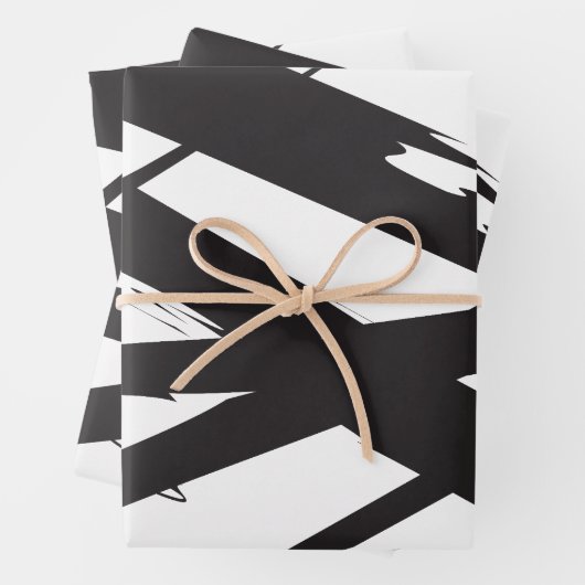 Schwarz-Weiß-Moderne Abstrakte Kunstlinie dekorier Geschenkpapier Set (Beispiel)