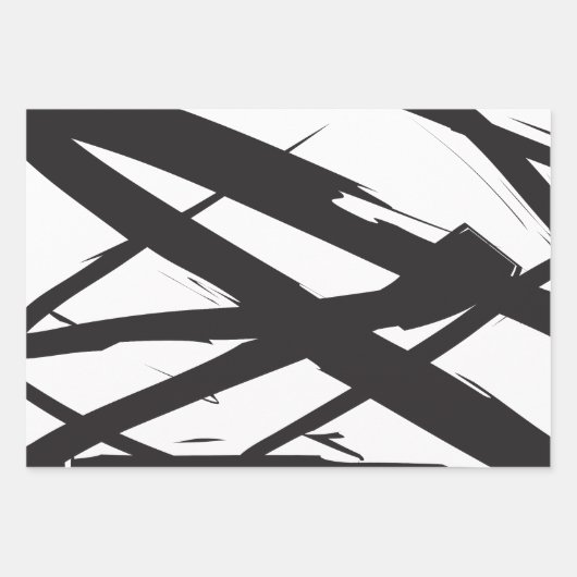 Schwarz-Weiß-Moderne Abstrakte Kunstlinie dekorier Geschenkpapier Set (Vorderseite)