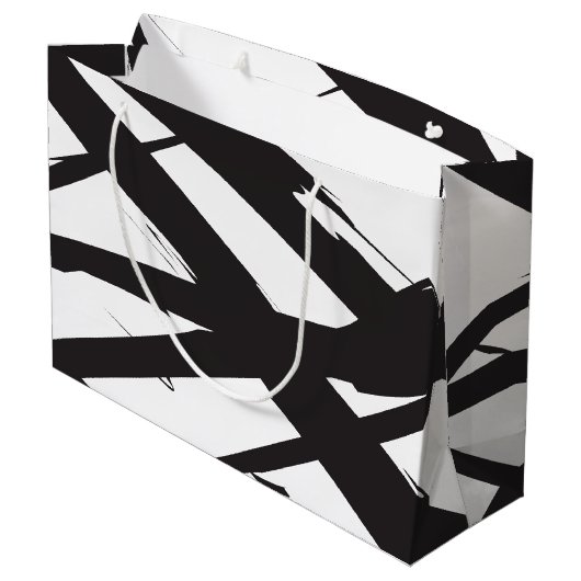 Schwarz-Weiß-Moderne Abstrakte Kunstlinie dekorier Große Geschenktüte (Rückseite Schrägansicht)