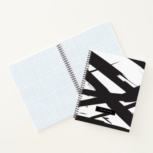 Schwarz-Weiß-Moderne Abstrakte Kunstlinie dekorier Notizblock (Innenseite)