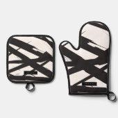 Schwarz-Weiß-Moderne Abstrakte Kunstlinie dekorier Ofenhandschuh & Topflappen-Set (Vorderseite)